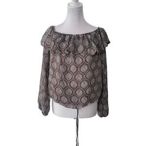 Willow & Root Size M Balloon Sleeve Medallion Print Crop‎ Blouse Boho Chic